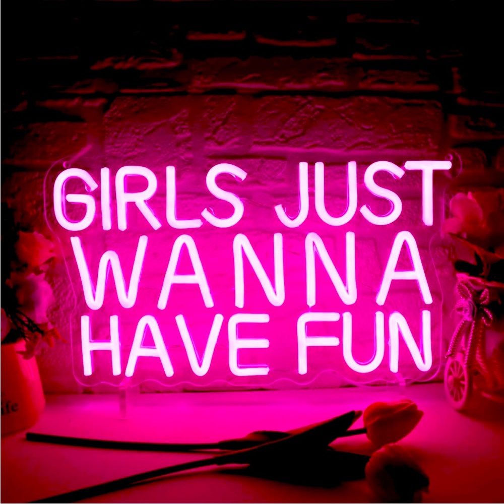 Neon Girls Just Wanna Have Fun Neon Pink LED Light Wall Wedding Party Bday Decor - Picture 7 of 7